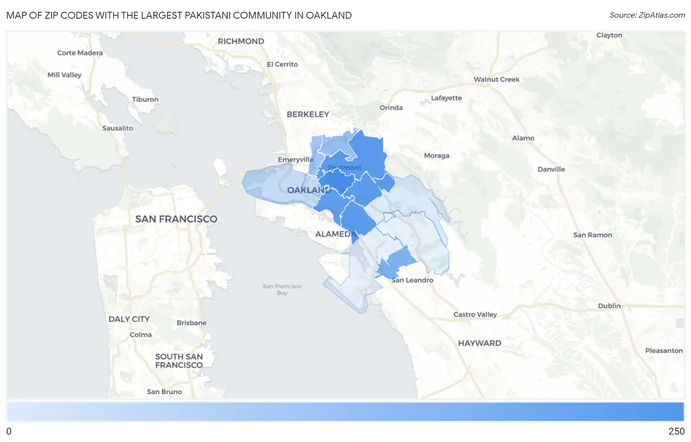 Zip Codes with the Largest Pakistani Community in Oakland Map