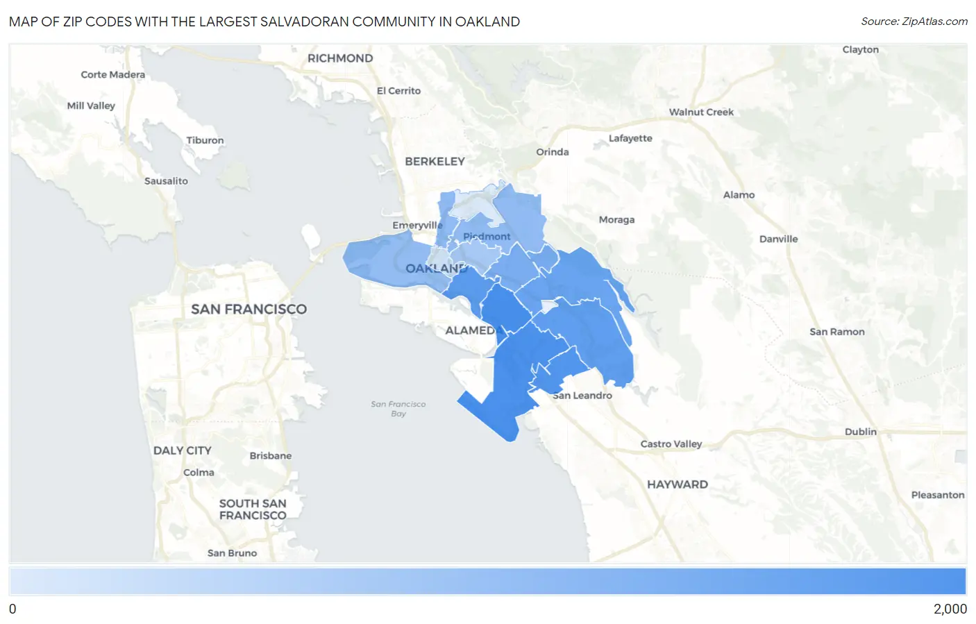 Zip Codes with the Largest Salvadoran Community in Oakland Map