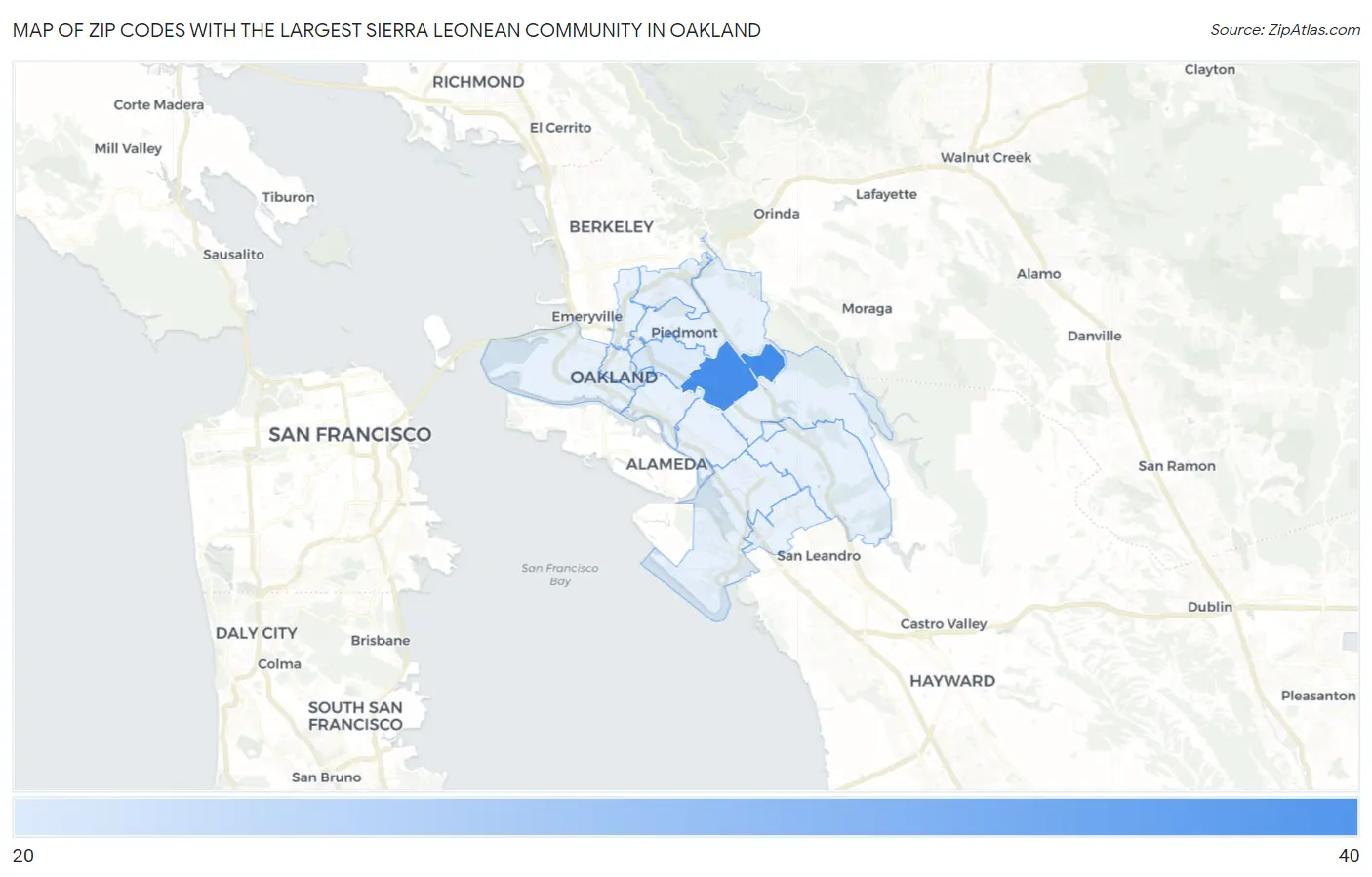Zip Codes with the Largest Sierra Leonean Community in Oakland Map