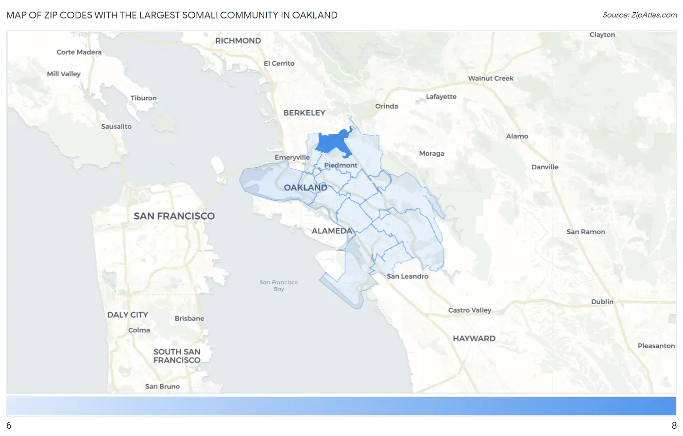 Zip Codes with the Largest Somali Community in Oakland Map
