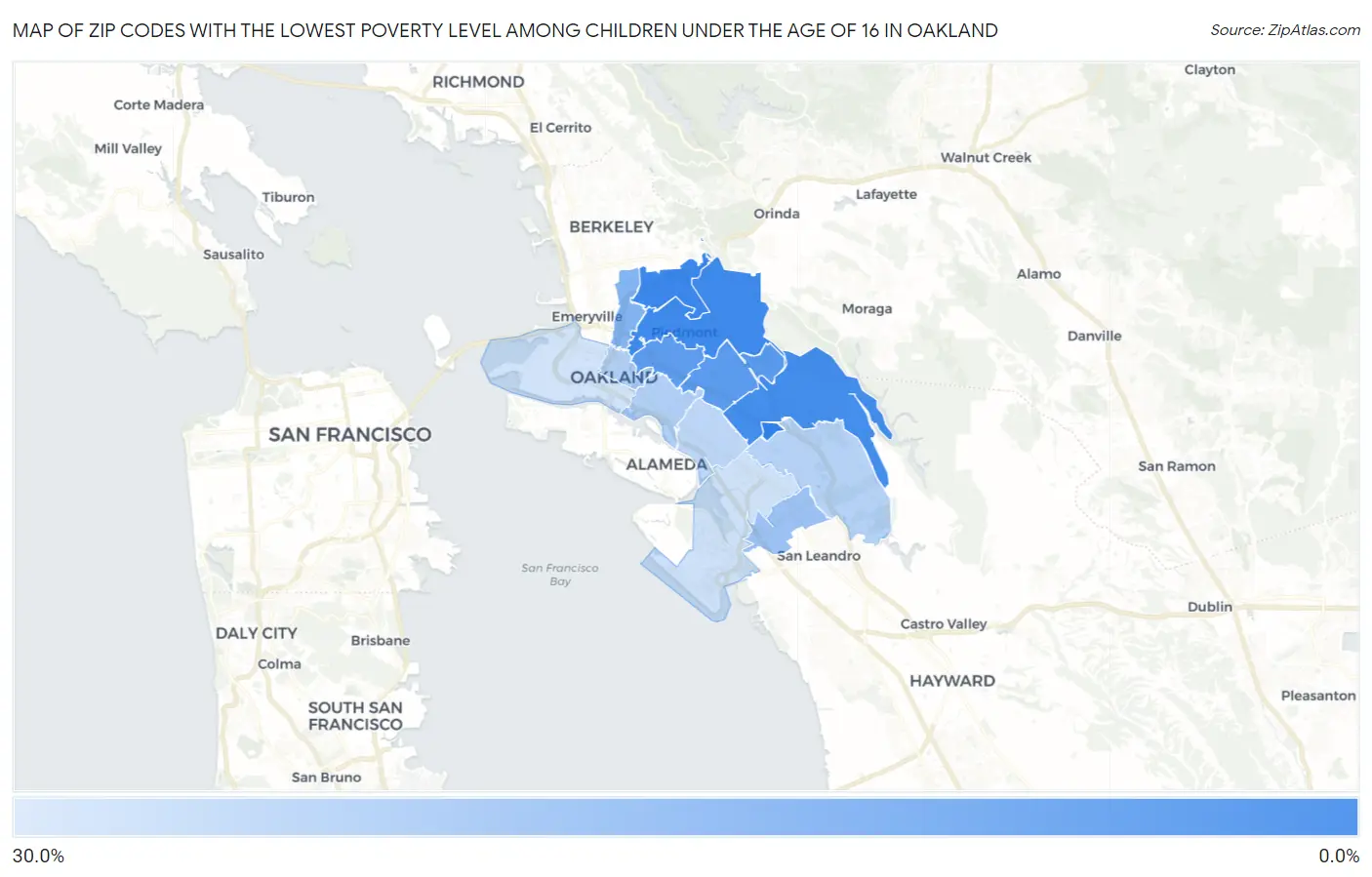 Zip Codes with the Lowest Poverty Level Among Children Under the Age of 16 in Oakland Map