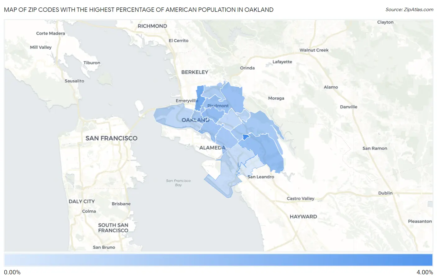 Zip Codes with the Highest Percentage of American Population in Oakland Map