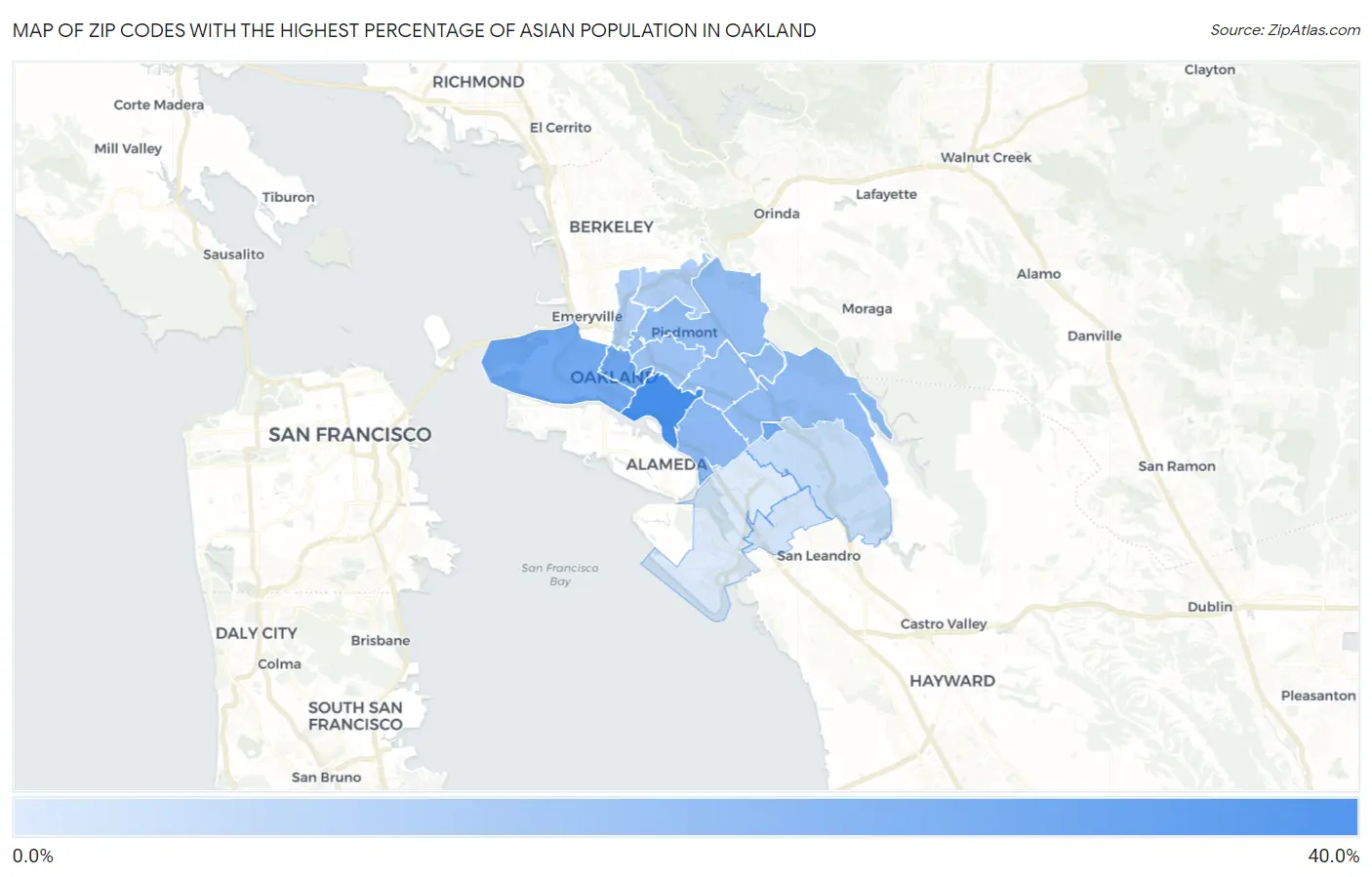 Zip Codes with the Highest Percentage of Asian Population in Oakland Map
