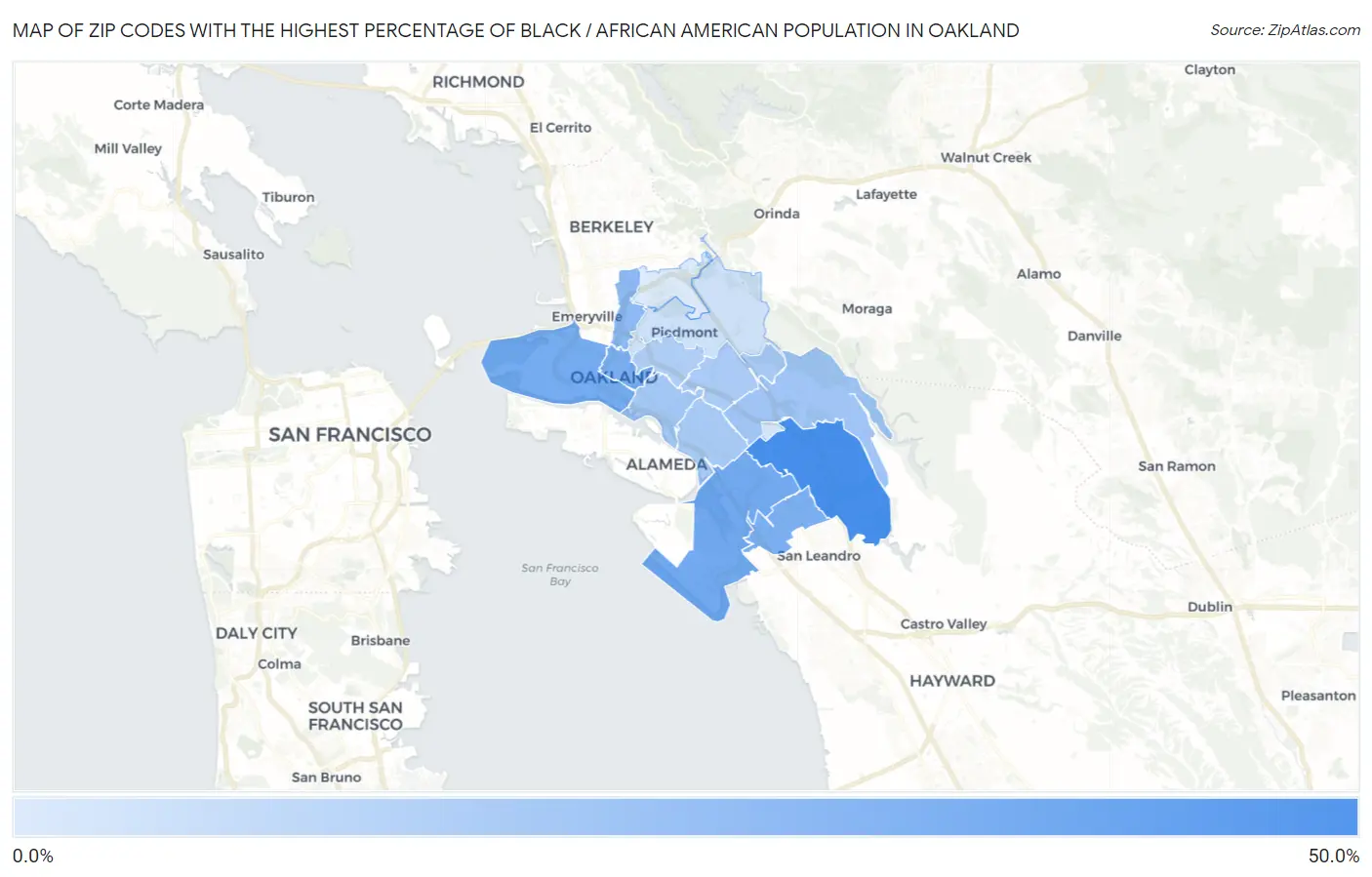 Zip Codes with the Highest Percentage of Black / African American Population in Oakland Map