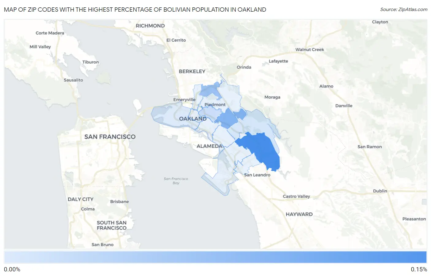 Zip Codes with the Highest Percentage of Bolivian Population in Oakland Map