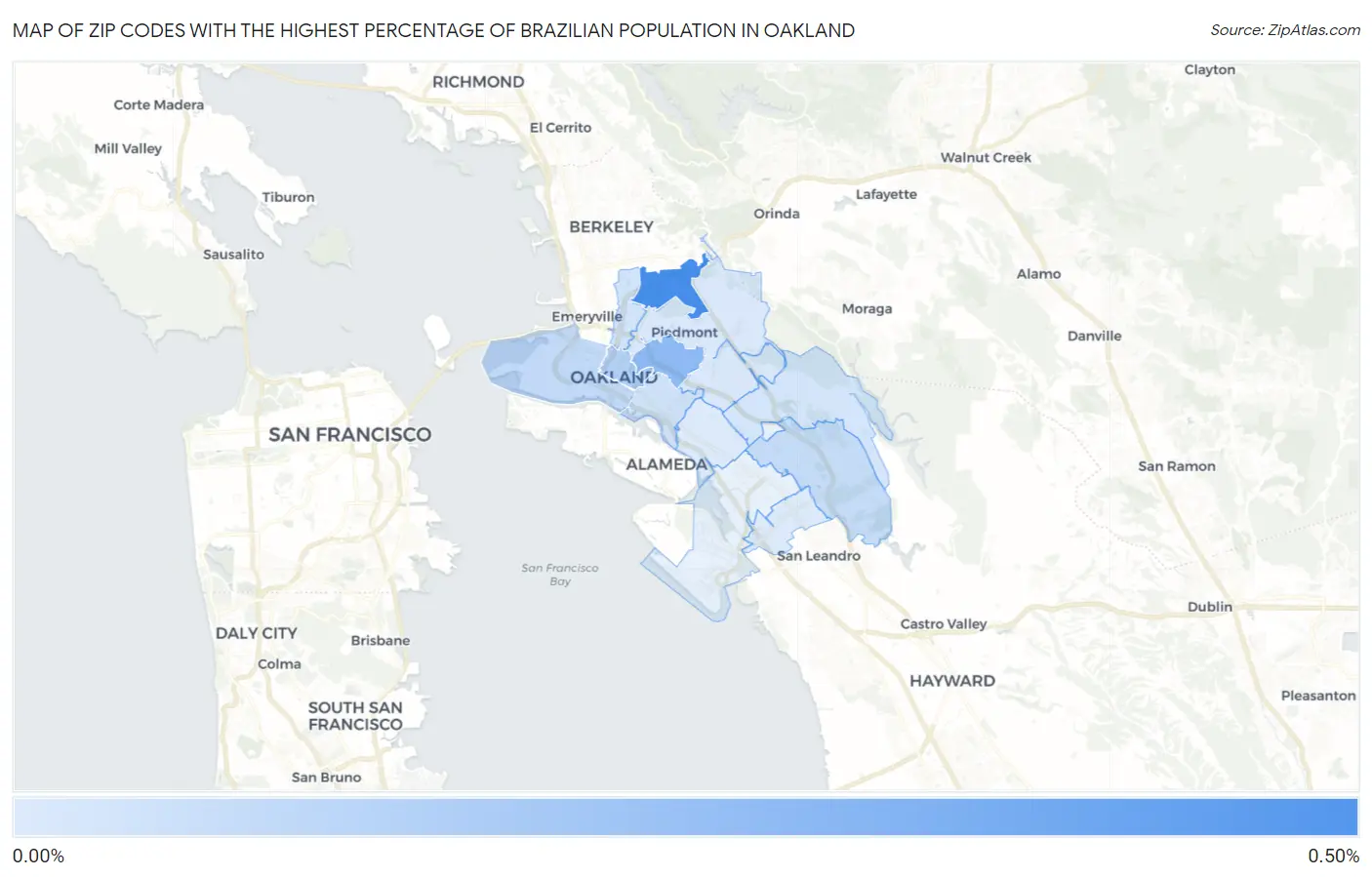 Zip Codes with the Highest Percentage of Brazilian Population in Oakland Map