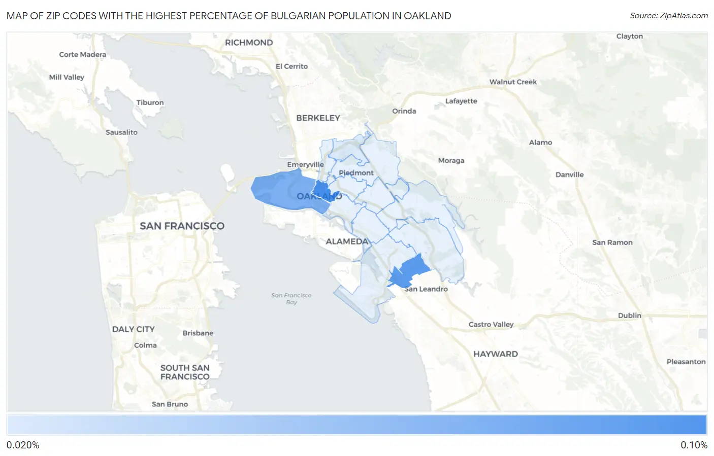 Zip Codes with the Highest Percentage of Bulgarian Population in Oakland Map