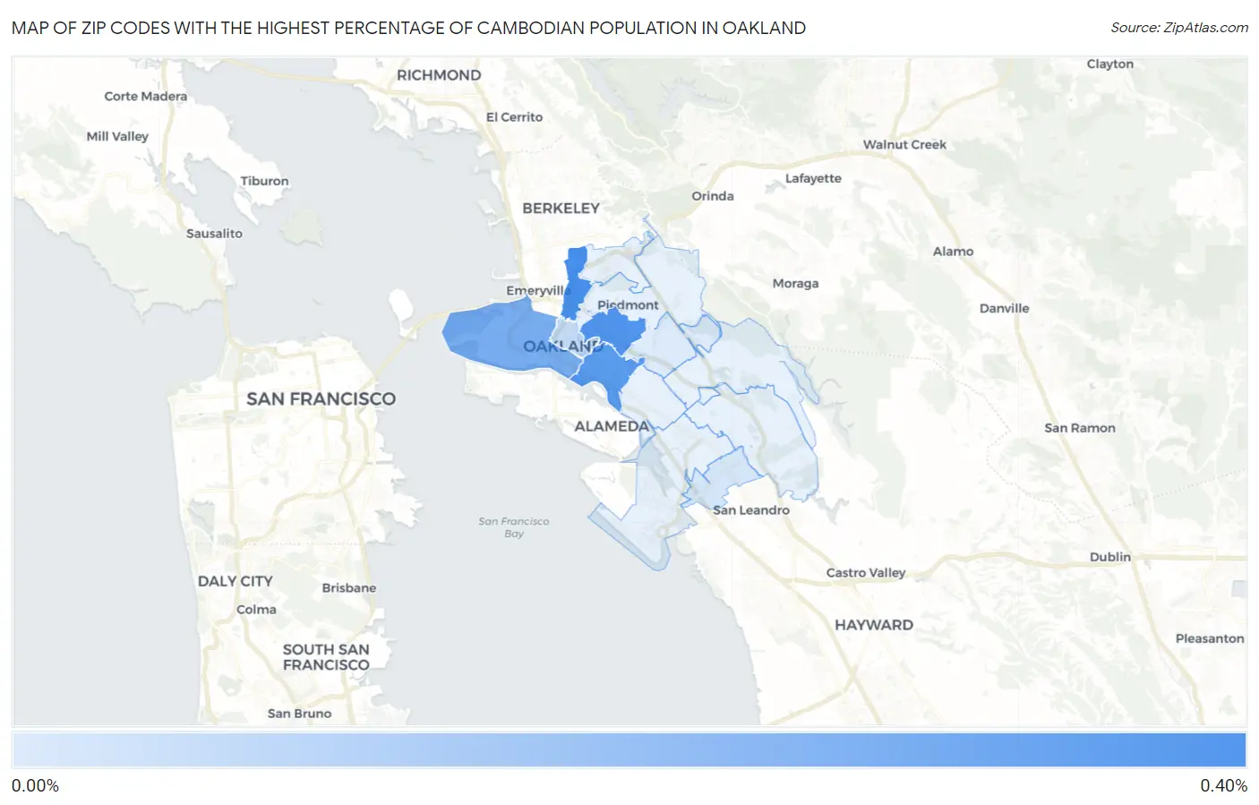 Zip Codes with the Highest Percentage of Cambodian Population in Oakland Map