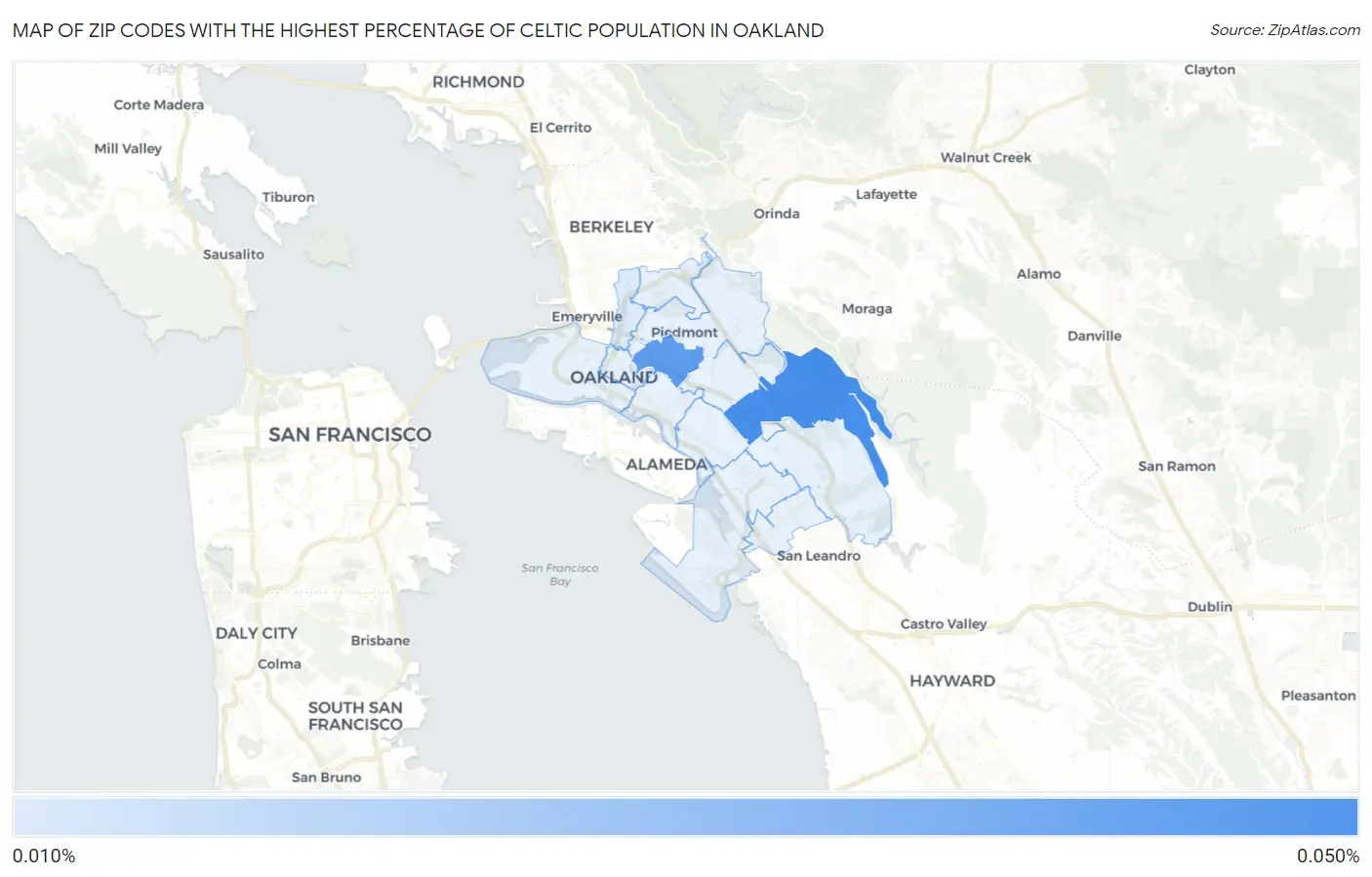 Zip Codes with the Highest Percentage of Celtic Population in Oakland Map