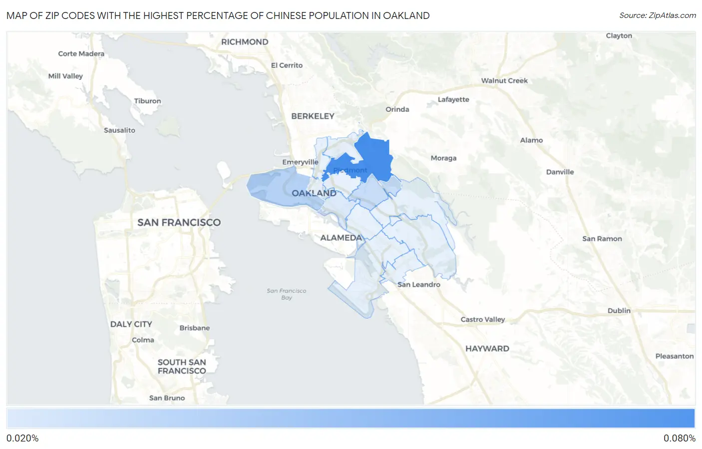 Zip Codes with the Highest Percentage of Chinese Population in Oakland Map