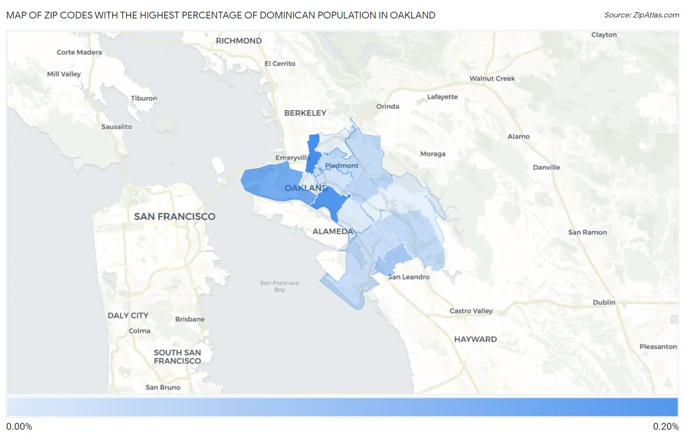 Zip Codes with the Highest Percentage of Dominican Population in Oakland Map
