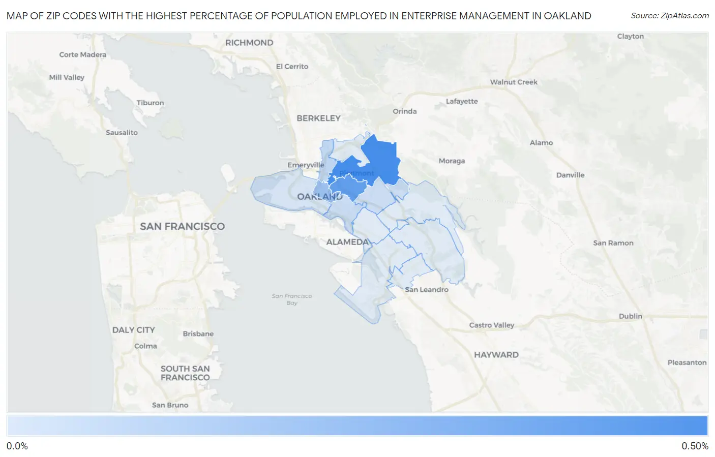 Zip Codes with the Highest Percentage of Population Employed in Enterprise Management in Oakland Map