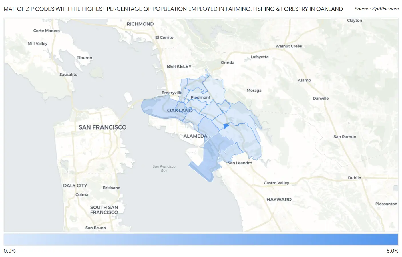 Zip Codes with the Highest Percentage of Population Employed in Farming, Fishing & Forestry in Oakland Map