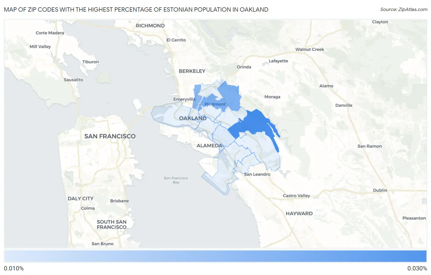 Zip Codes with the Highest Percentage of Estonian Population in Oakland Map