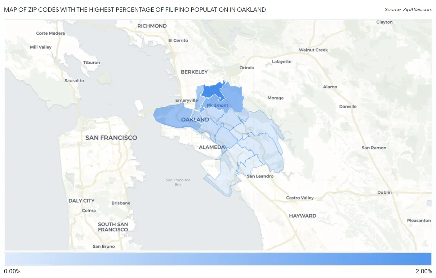 Zip Codes with the Highest Percentage of Filipino Population in Oakland Map