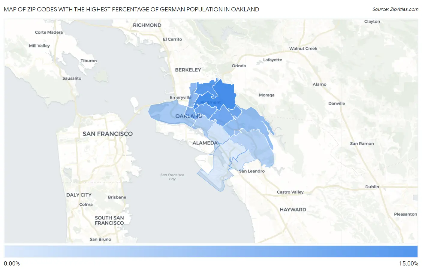 Zip Codes with the Highest Percentage of German Population in Oakland Map