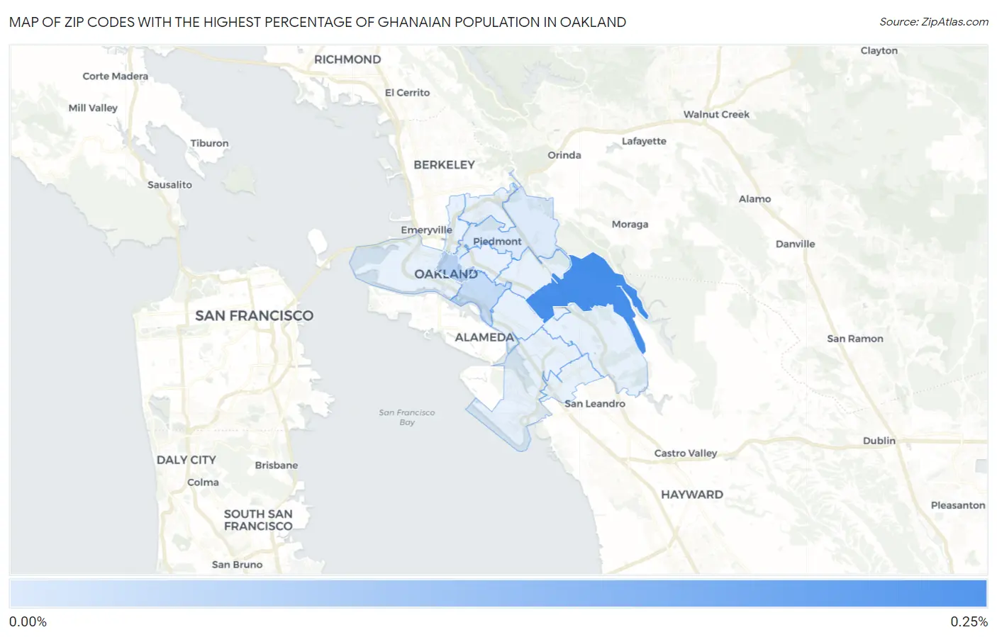 Zip Codes with the Highest Percentage of Ghanaian Population in Oakland Map