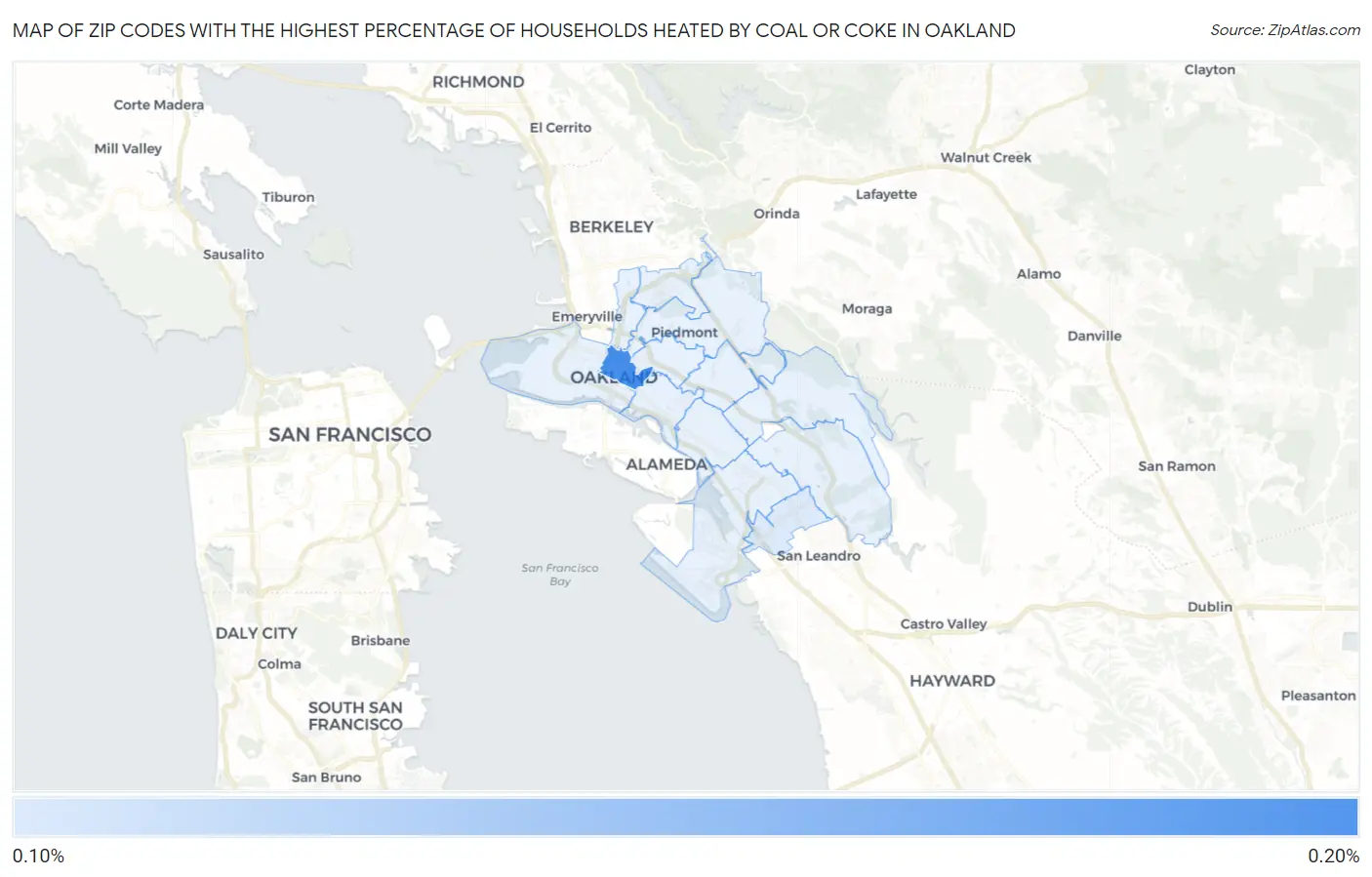 Zip Codes with the Highest Percentage of Households Heated by Coal or Coke in Oakland Map