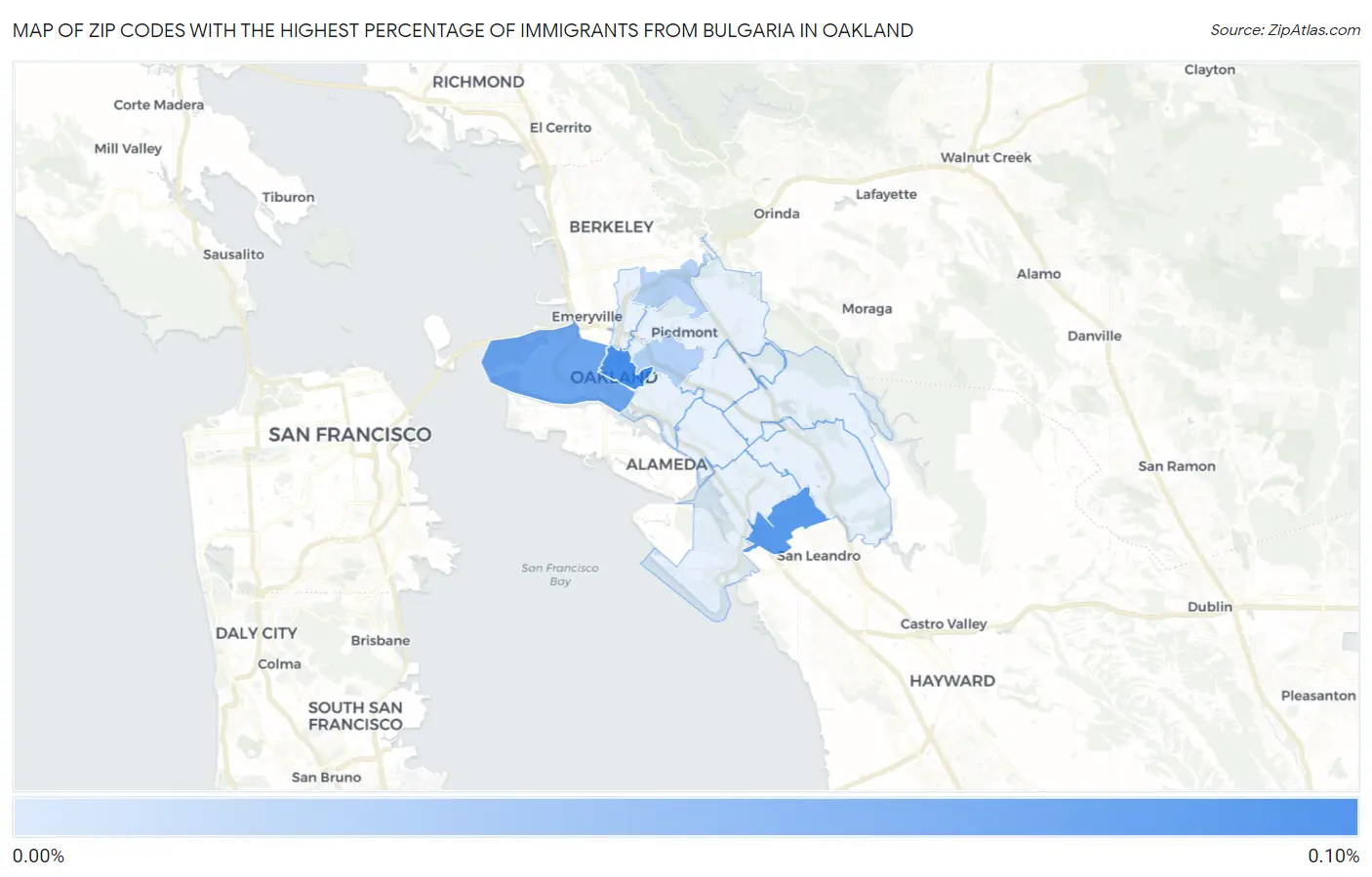 Zip Codes with the Highest Percentage of Immigrants from Bulgaria in Oakland Map