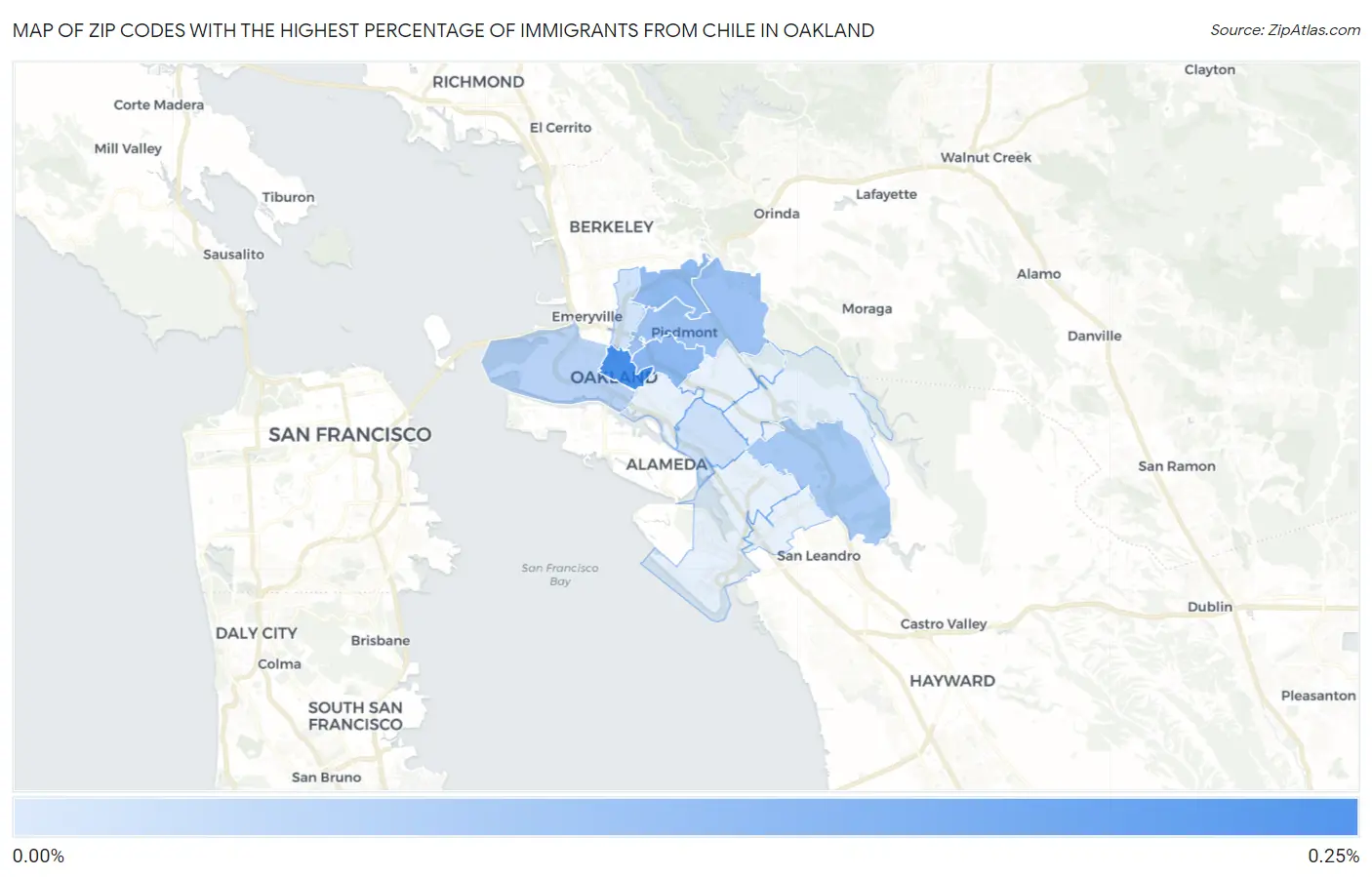 Zip Codes with the Highest Percentage of Immigrants from Chile in Oakland Map
