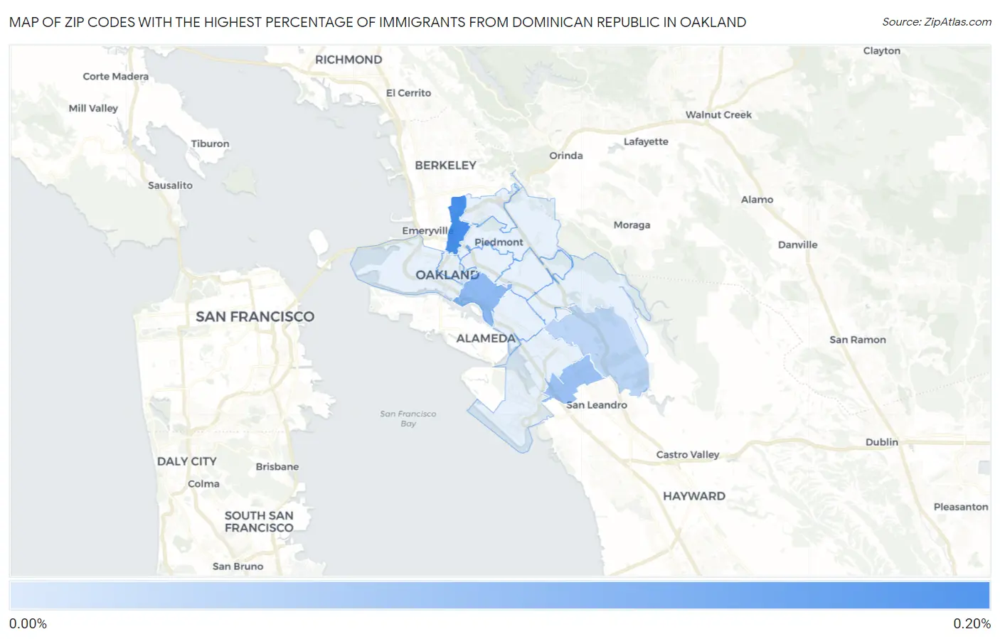 Zip Codes with the Highest Percentage of Immigrants from Dominican Republic in Oakland Map