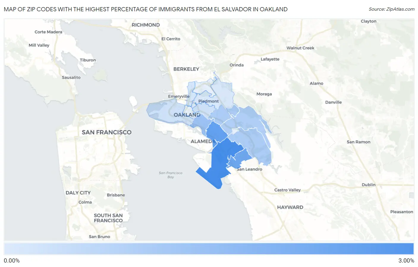 Zip Codes with the Highest Percentage of Immigrants from El Salvador in Oakland Map