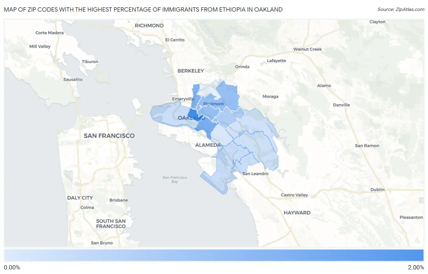 Zip Codes with the Highest Percentage of Immigrants from Ethiopia in Oakland Map