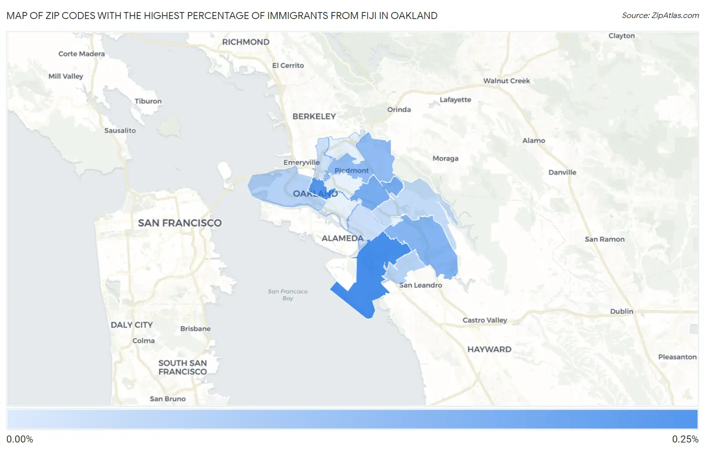 Zip Codes with the Highest Percentage of Immigrants from Fiji in Oakland Map