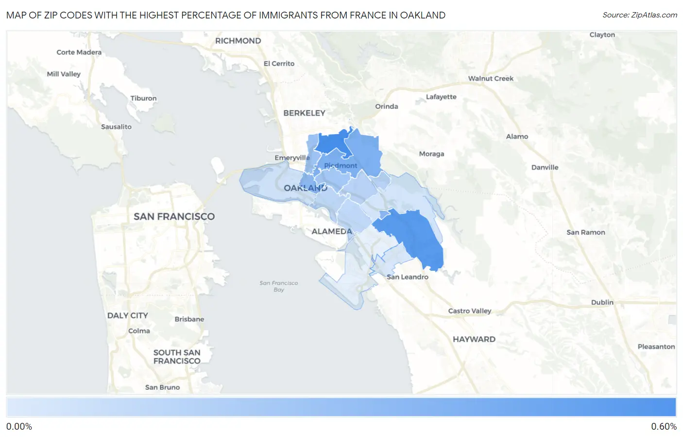 Zip Codes with the Highest Percentage of Immigrants from France in Oakland Map