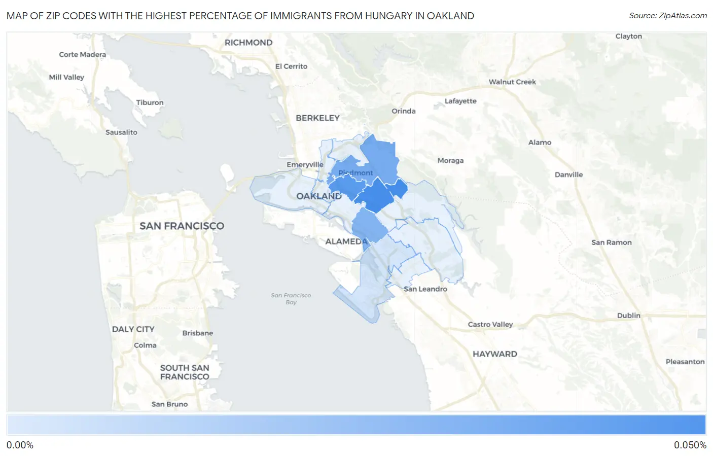 Zip Codes with the Highest Percentage of Immigrants from Hungary in Oakland Map