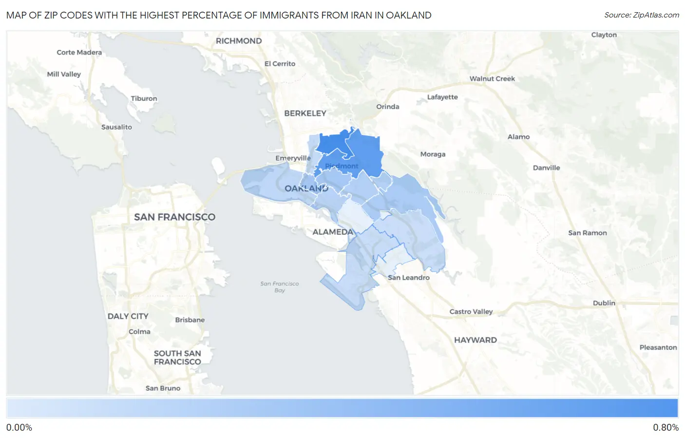 Zip Codes with the Highest Percentage of Immigrants from Iran in Oakland Map
