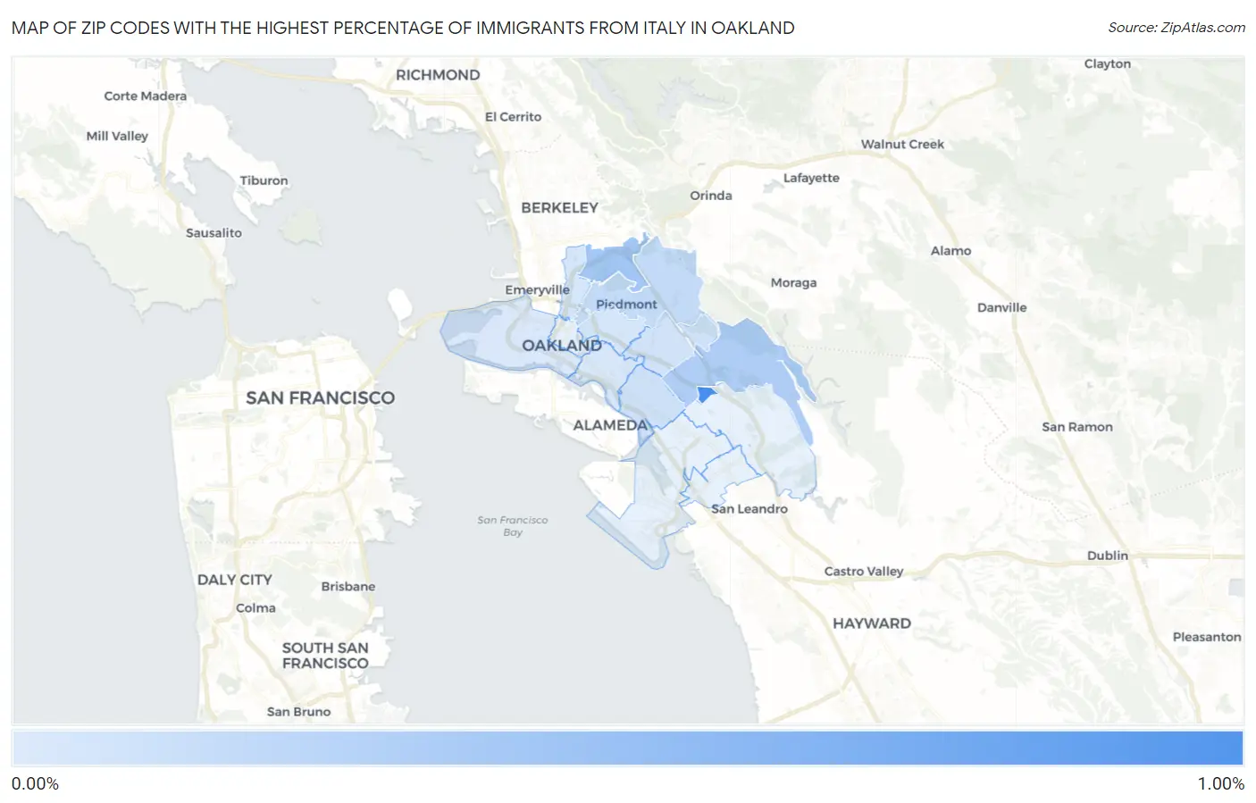 Zip Codes with the Highest Percentage of Immigrants from Italy in Oakland Map
