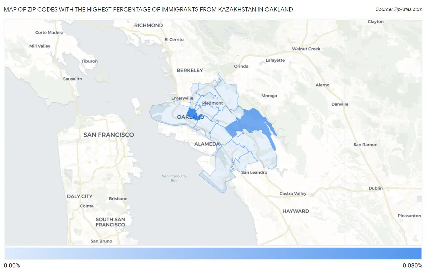 Zip Codes with the Highest Percentage of Immigrants from Kazakhstan in Oakland Map