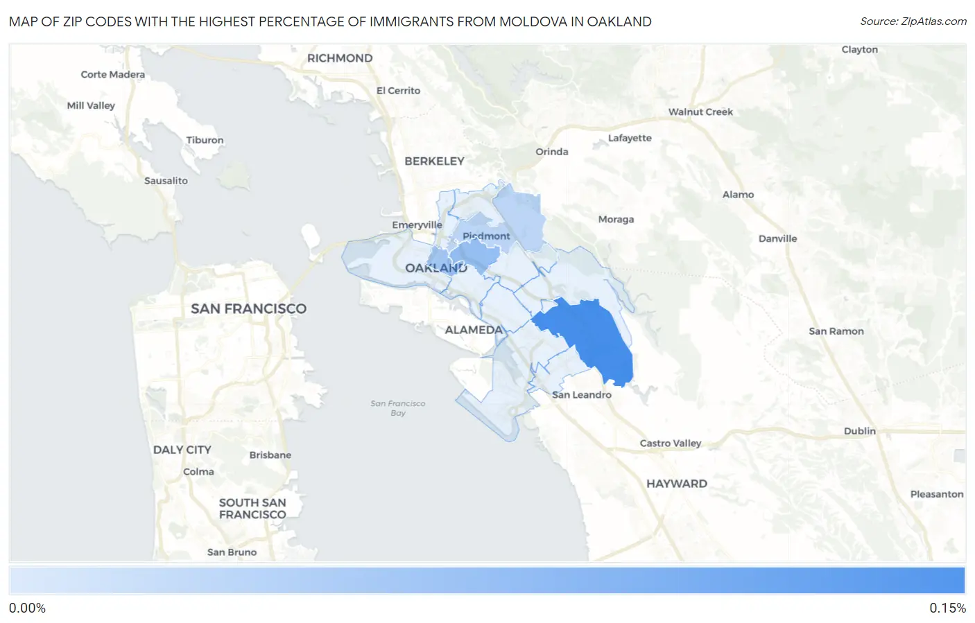 Zip Codes with the Highest Percentage of Immigrants from Moldova in Oakland Map