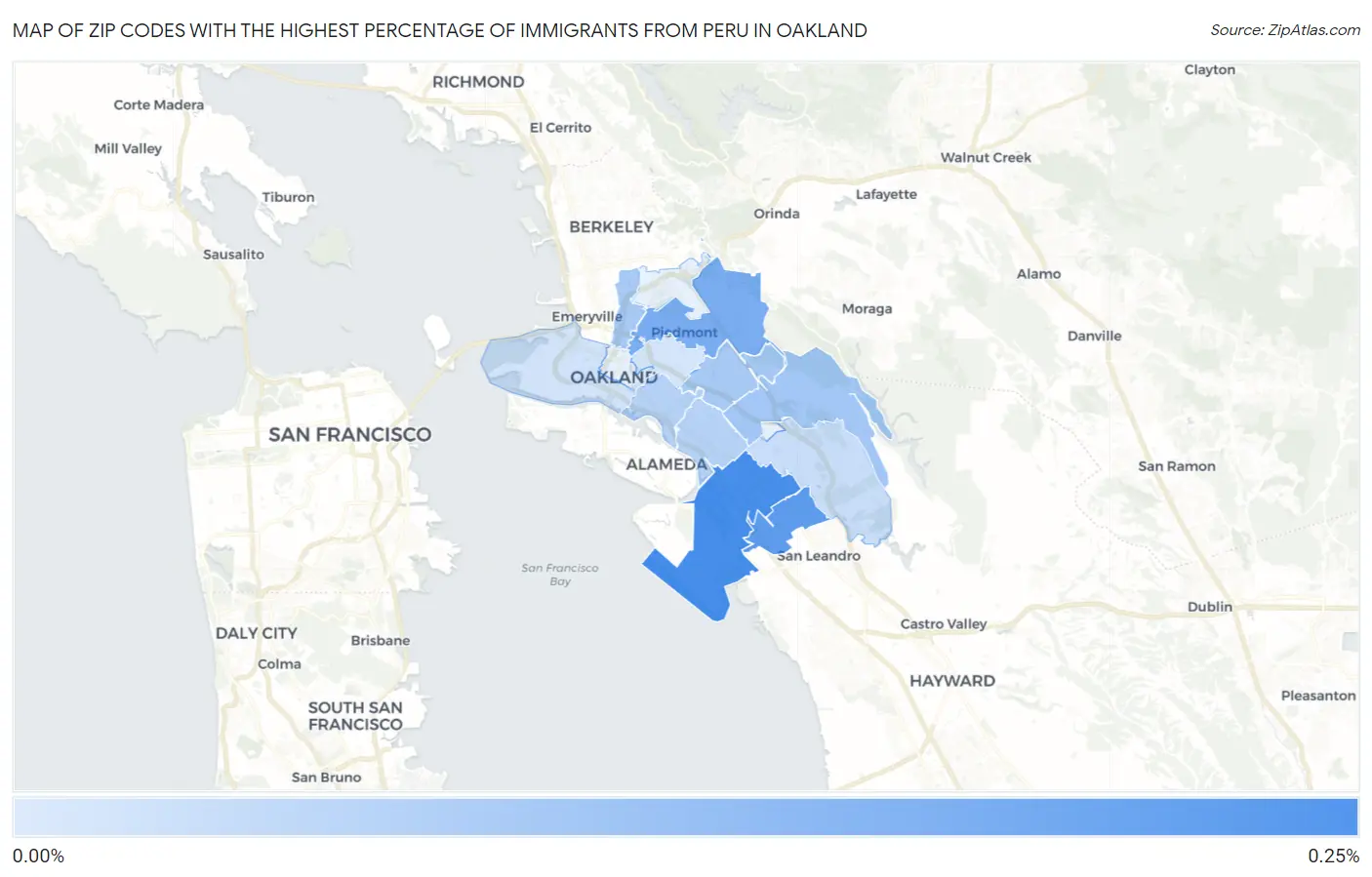 Zip Codes with the Highest Percentage of Immigrants from Peru in Oakland Map