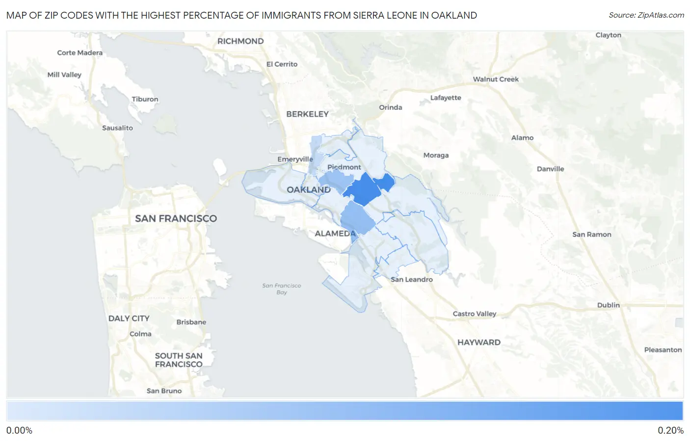 Zip Codes with the Highest Percentage of Immigrants from Sierra Leone in Oakland Map