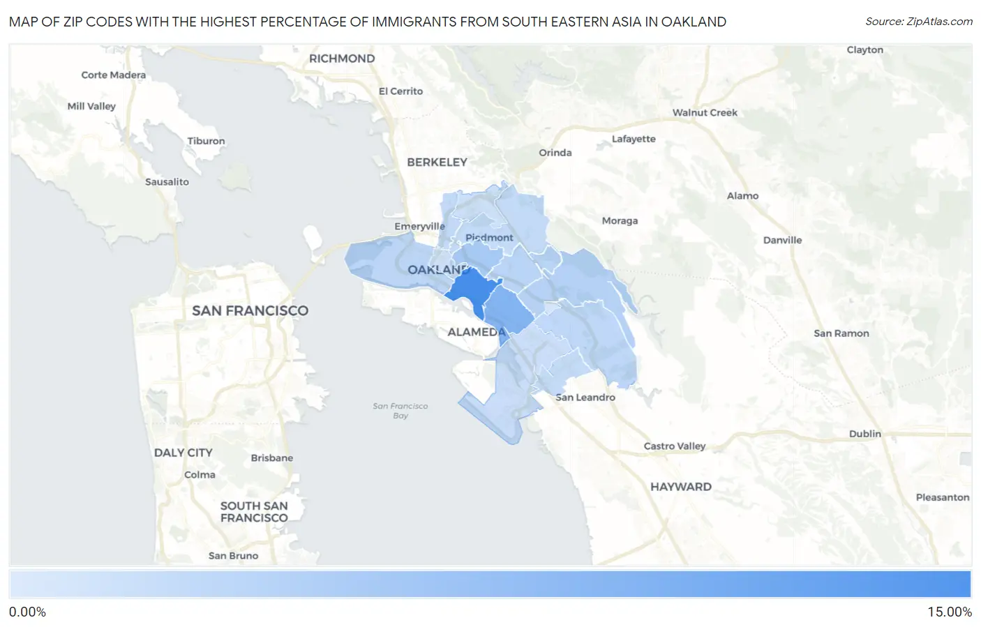 Zip Codes with the Highest Percentage of Immigrants from South Eastern Asia in Oakland Map