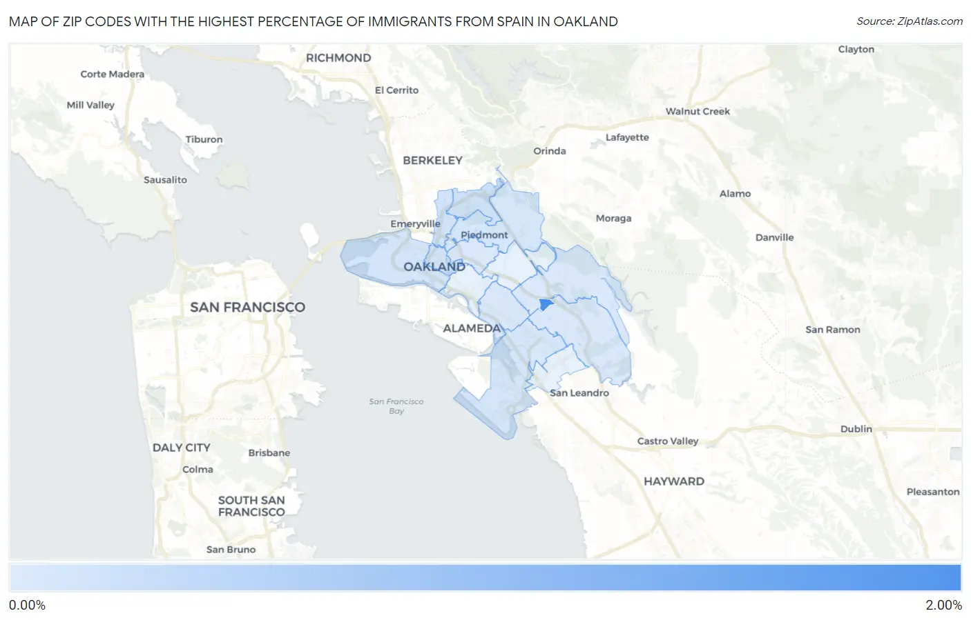 Zip Codes with the Highest Percentage of Immigrants from Spain in Oakland Map