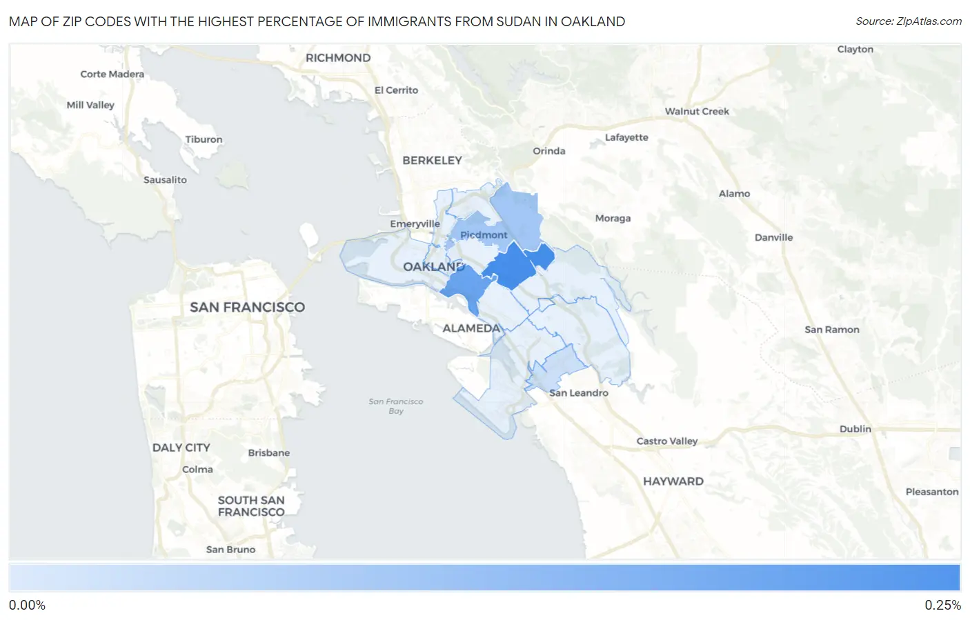 Zip Codes with the Highest Percentage of Immigrants from Sudan in Oakland Map