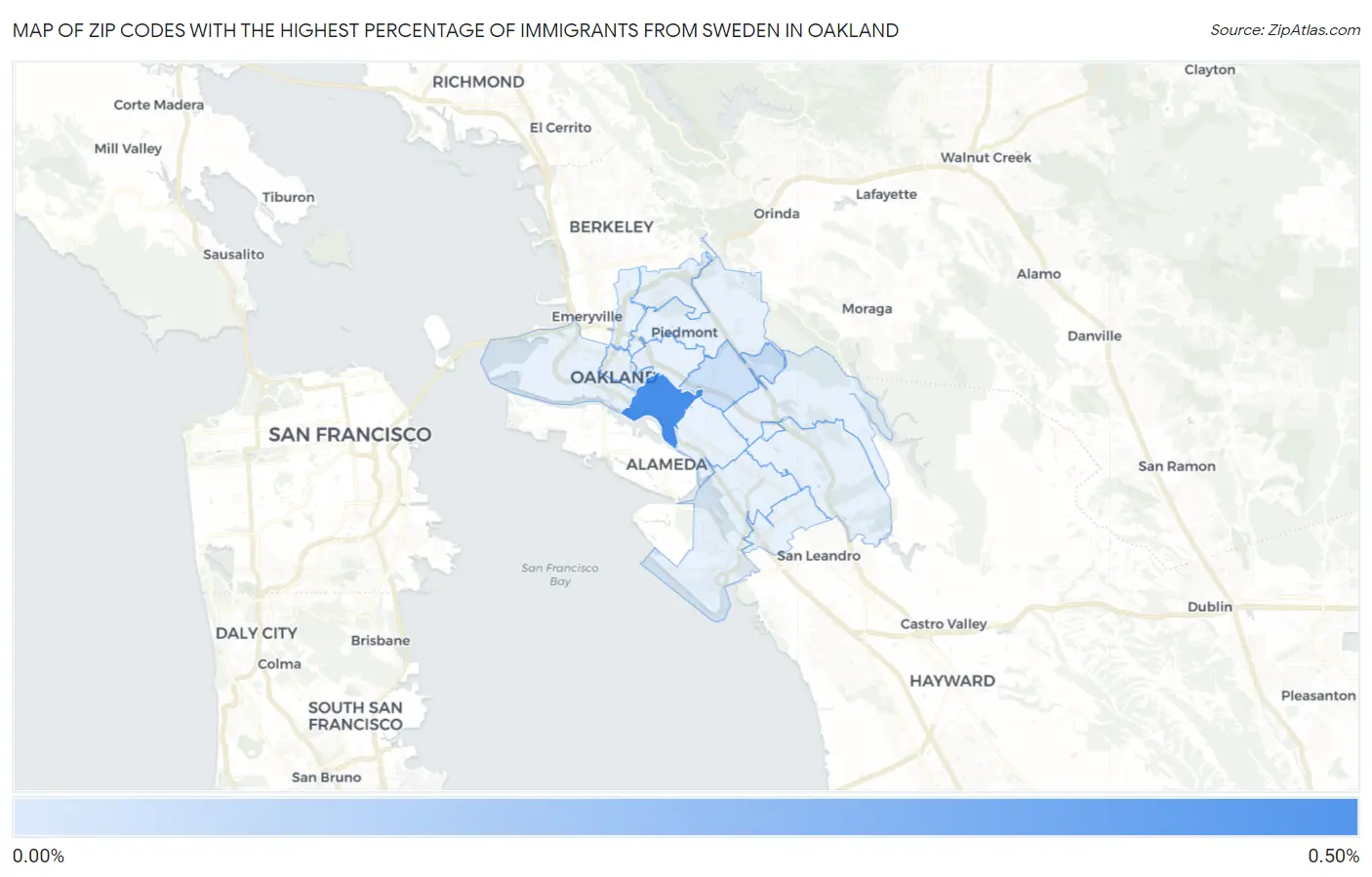 Zip Codes with the Highest Percentage of Immigrants from Sweden in Oakland Map