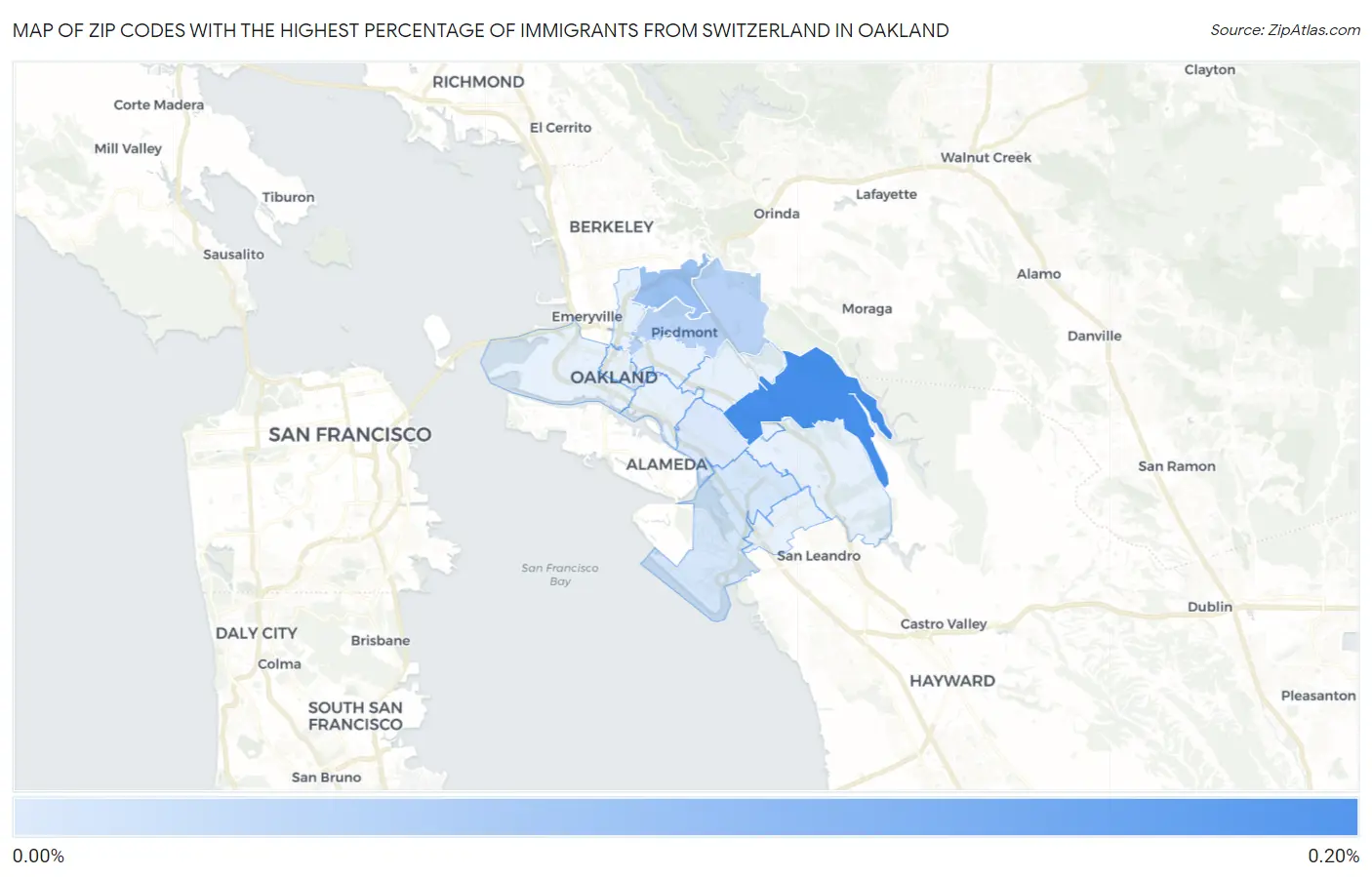 Zip Codes with the Highest Percentage of Immigrants from Switzerland in Oakland Map