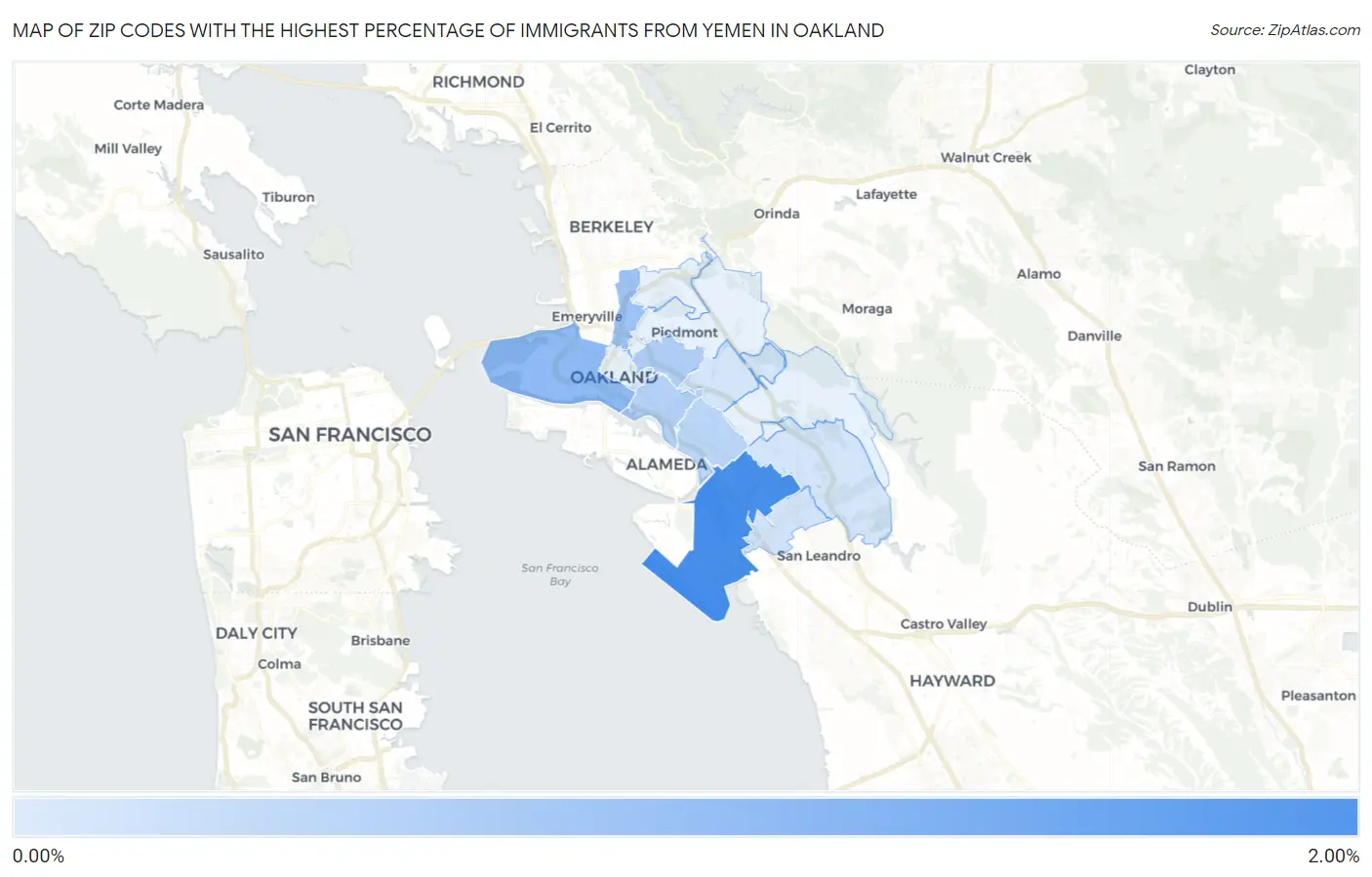 Zip Codes with the Highest Percentage of Immigrants from Yemen in Oakland Map