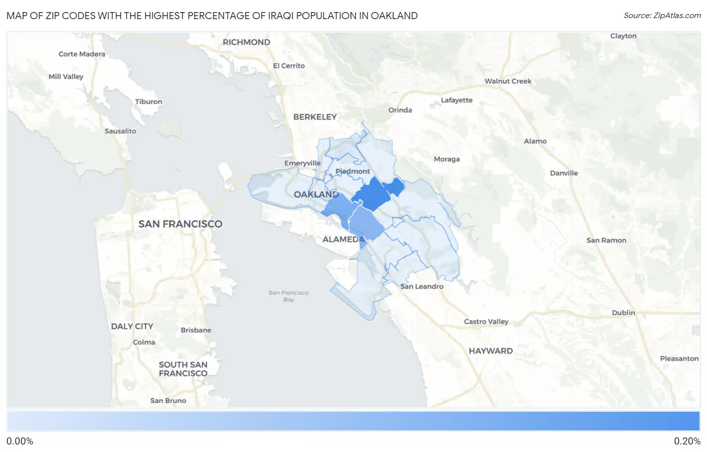 Zip Codes with the Highest Percentage of Iraqi Population in Oakland Map