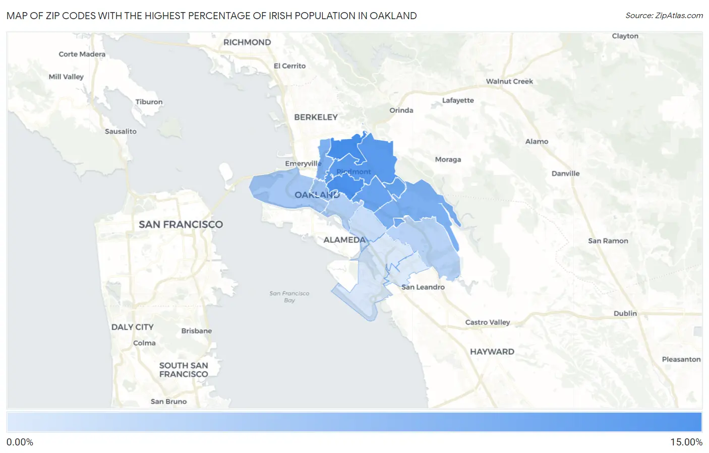 Zip Codes with the Highest Percentage of Irish Population in Oakland Map