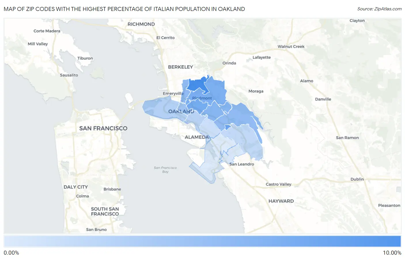 Zip Codes with the Highest Percentage of Italian Population in Oakland Map