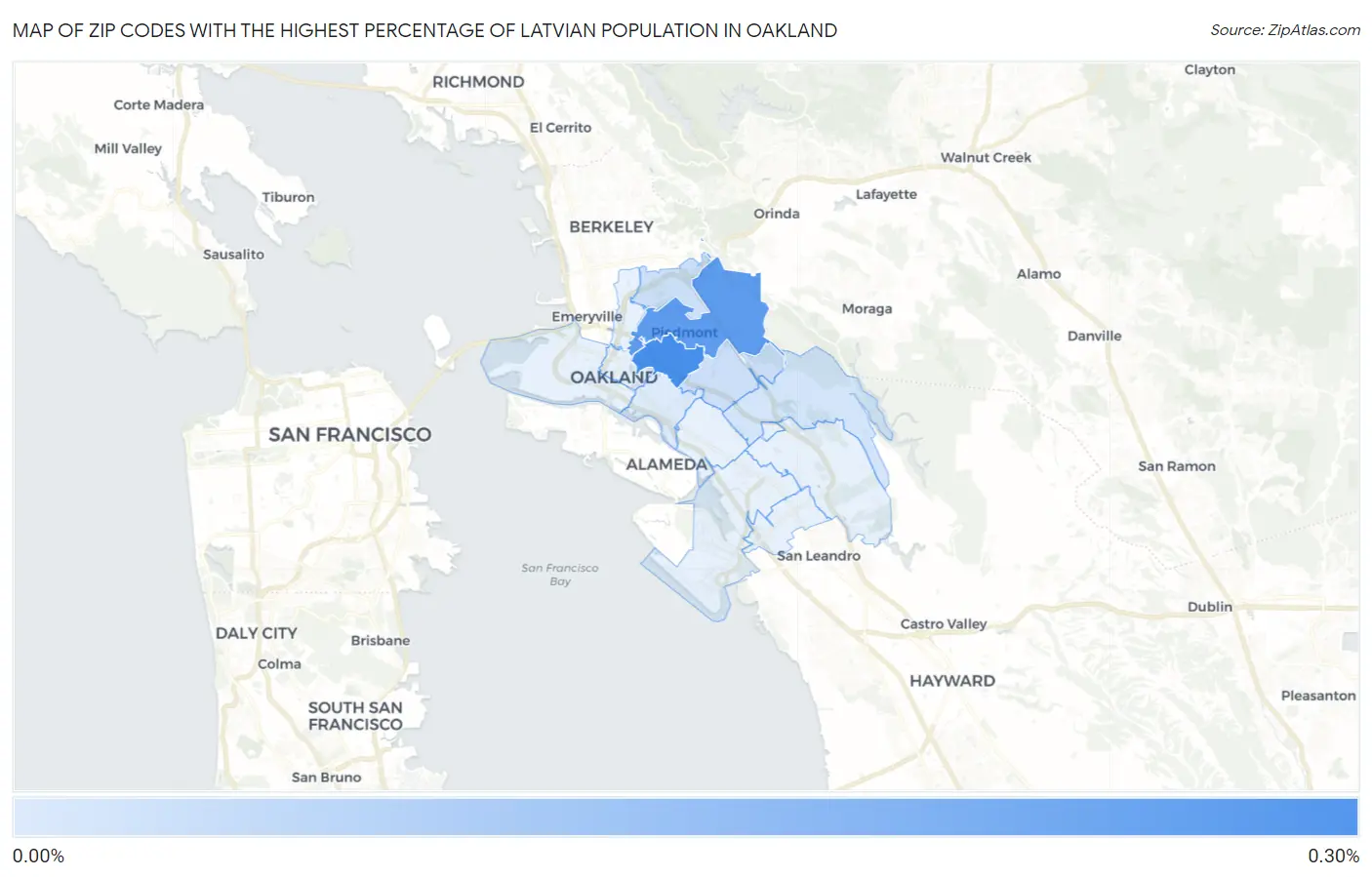 Zip Codes with the Highest Percentage of Latvian Population in Oakland Map