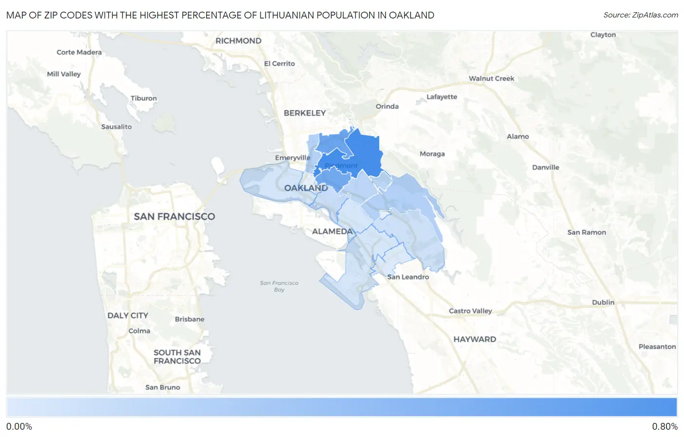 Zip Codes with the Highest Percentage of Lithuanian Population in Oakland Map