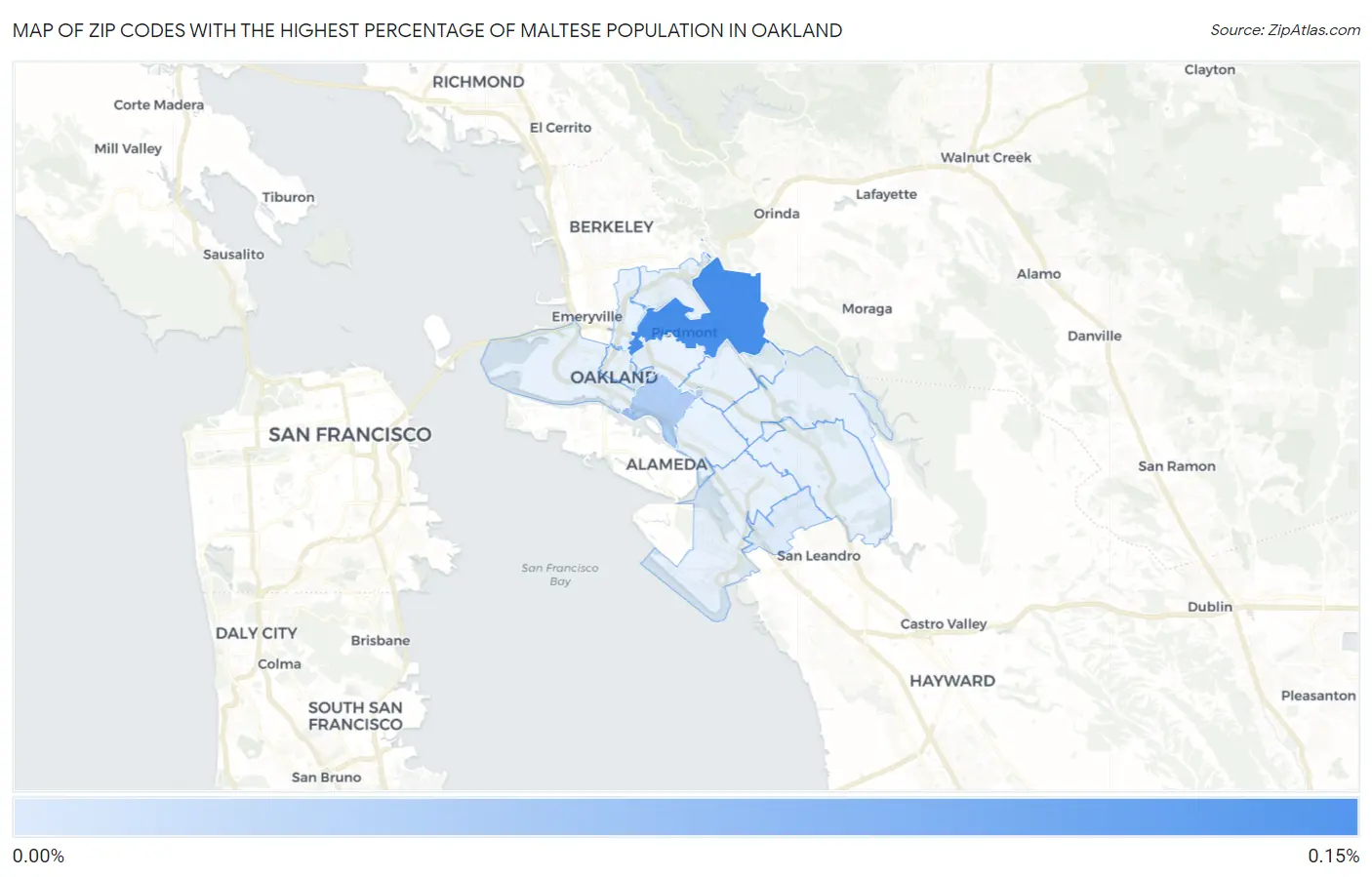 Zip Codes with the Highest Percentage of Maltese Population in Oakland Map