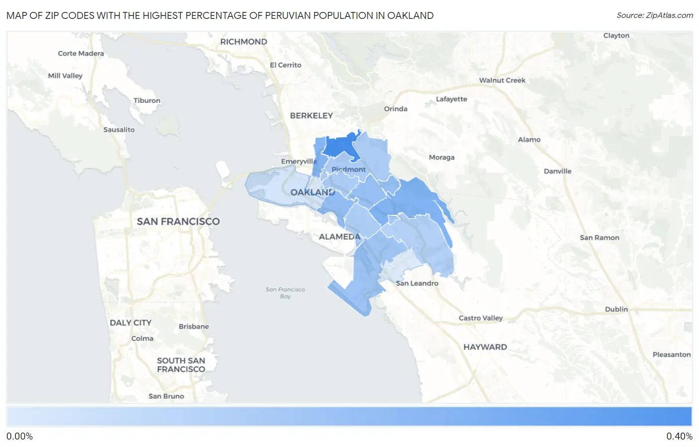 Zip Codes with the Highest Percentage of Peruvian Population in Oakland Map