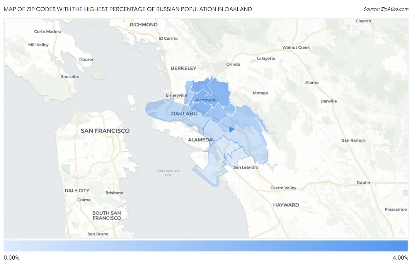 Zip Codes with the Highest Percentage of Russian Population in Oakland Map